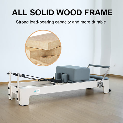 JOYRIDER Studio Pilates Reformer - Professional Oak Wood Frame with German Piano Wire Springs, Jump Board & Pilates Box - 480 lbs Capacity
