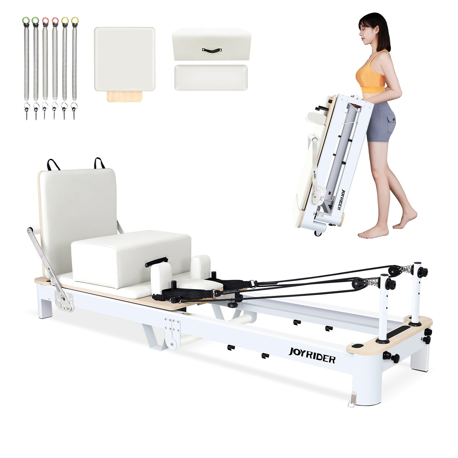 Joyrider Foldable Pilates Reformer Machine – Home Studio Aluminum Frame with German Piano Wire Springs & Jump Board, 480 lbs Capacity