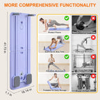 Foldable exercise mat with benefits and usage examples on a white background