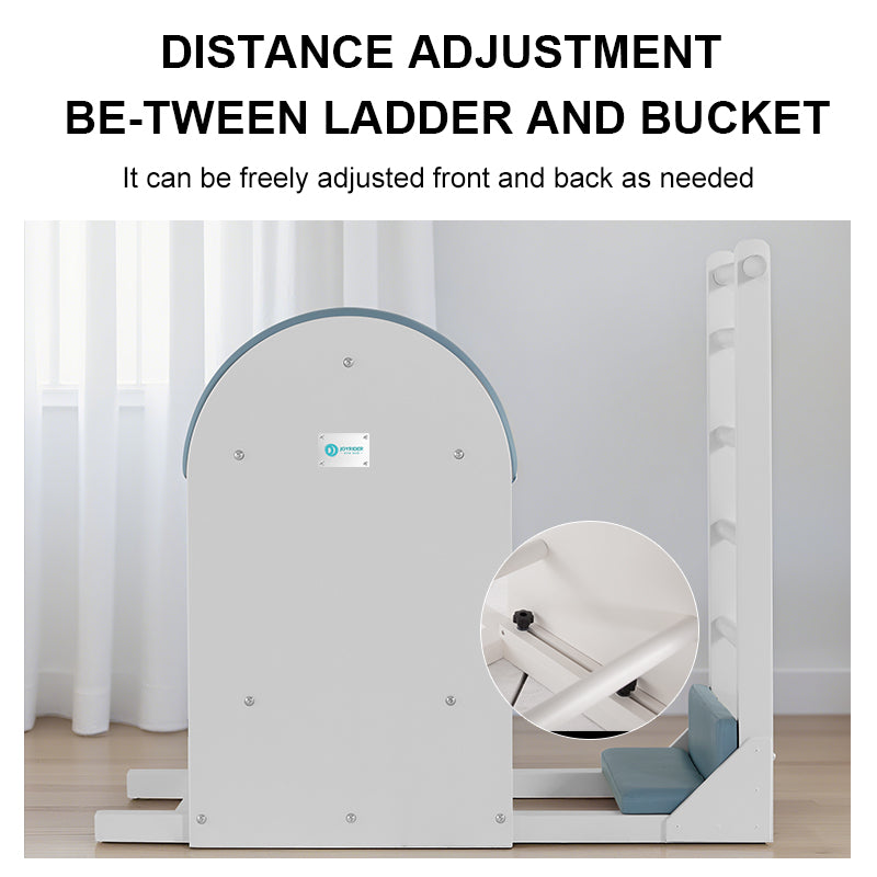 Ladder and bucket setup with distance adjustment feature, labeled 'Distance Adjustment Between Ladder and Bucket'.