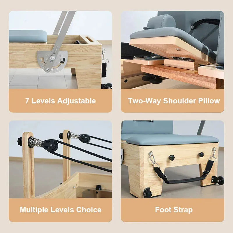 Joyrider Pilates Reformer- 7 levels Adjustable, Two-way Shoulder pillow, Multiple levels Choice for Rope strip, Foot strap
