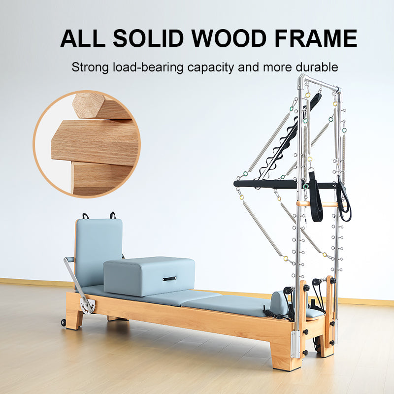 Joyrider Pilates Reformer with Half Tower - all solid Wood Frame strong load bearing capacity and more durable