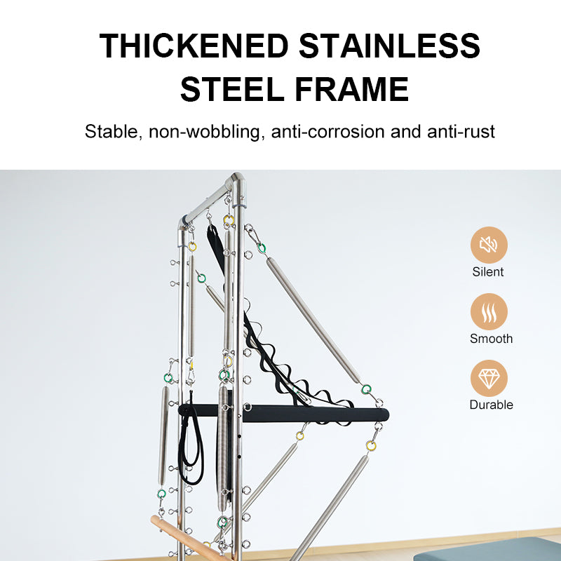 Joyrider Pilates Reformer with Half Tower -with thickened stainless steel frame stable, non-wobbling, anti-corrosionnndanti-rust