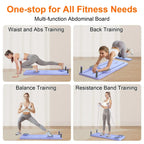 Multi-function abdominal board for various fitness training exercises on a wooden floor.